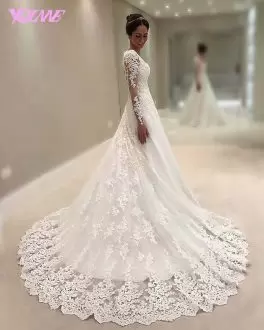 Romantic Long Sleeves V-neck Lace and Appliques Wedding Dresses V-neck