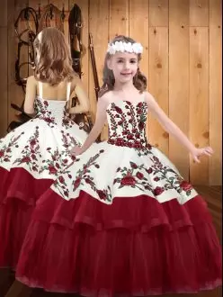 Lovely White and Red Emboridery Kids Mini Quinceanera Dress with Straps