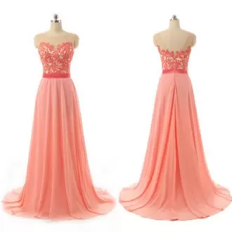Exceptional Coral Red Wedding Party Dress Lace Sleeveless Floor Length