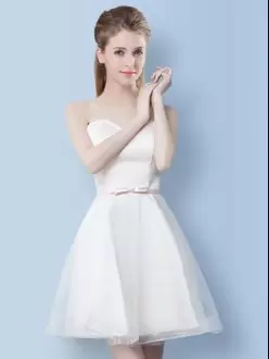 Custom Design Sweetheart Sleeveless Lace Up Bridesmaid Dresses White Tulle Bowknot