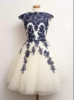Ideal Blue And White Sleeveless Tulle Lace Up Wedding Party Dress for Prom and Party and Wedding Party