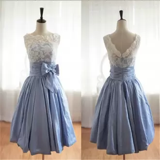 Bateau Sleeveless Zipper Bridesmaids Dress Light Blue Satin Lace
