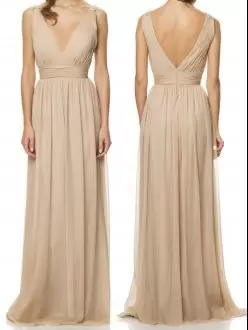 Champagne Sleeveless Chiffon Backless Bridesmaids Dress for Prom and Party and Military Ball and Beach and Wedding Party