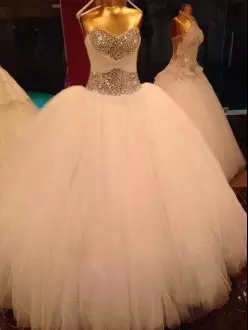 Sweetheart White Puffy Skirt Wedding Dress with Silver Rhinestone Under 200