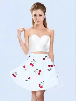 White Sleeveless Mini Length Pattern Lace Up Bridesmaids Dress Sweetheart