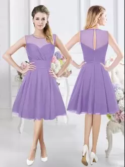 Unique Ruching Wedding Guest Dresses Lavender Zipper Sleeveless Knee Length