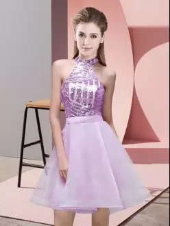 Sequins Bridesmaid Dress Lilac Backless Sleeveless Mini Length