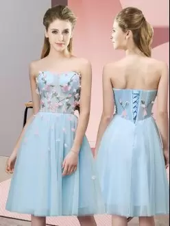 Light Blue Sweetheart Lace Up Appliques Bridesmaid Dresses Sleeveless