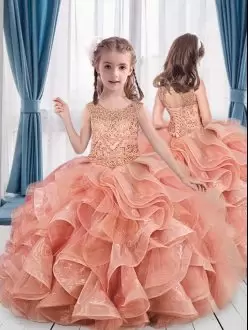 Cap Sleeves Sweetheart Sweep Train Beading and Lace Lace Up Little Girls Pageant Gowns