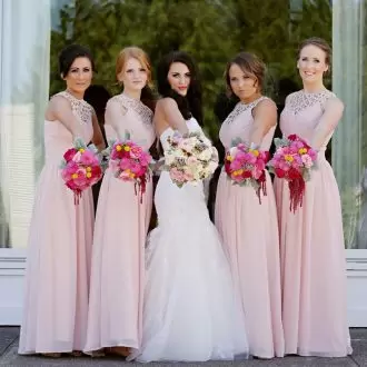 Pink Bridesmaid Dress Beading Sleeveless Floor Length