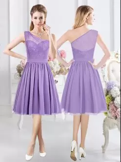 Lavender Sleeveless Chiffon Side Zipper Bridesmaid Dresses for Prom and Party and Wedding Party