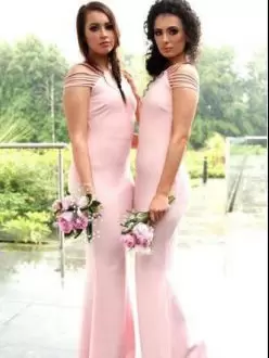 Edgy Pink Sleeveless Sweep Train Ruching Bridesmaids Dress