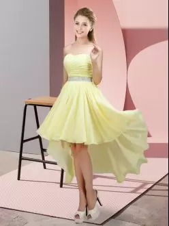Graceful High Low A-line Sleeveless Yellow Vestidos de Damas Lace Up