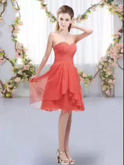 Knee Length Empire Sleeveless Coral Red Wedding Party Dress Lace Up