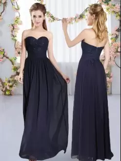 Flare Navy Blue Bridesmaid Dress Wedding Party with Beading and Lace Sweetheart Sleeveless Zipper