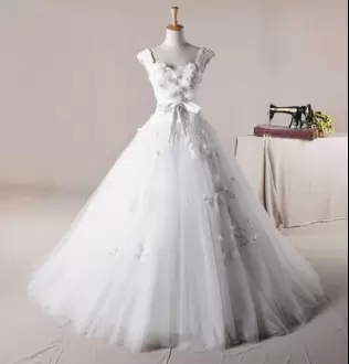 Sweep Train A-line Red Carpet Gowns White Square Tulle Sleeveless Zipper
