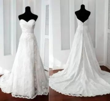 Zipper Bridal Gown White for Wedding Party with Lace Court Train