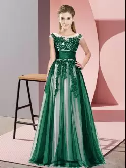 New Arrival Dark Green Tulle Zipper Dama Dress for Quinceanera Sleeveless Floor Length Beading and Lace