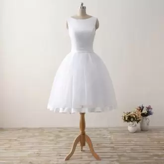 Comfortable Sleeveless Mini Length Bowknot Backless Wedding Dresses with White