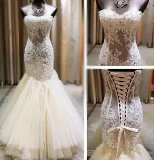 Elegant Lace Wedding Dress White Lace Up Sleeveless Floor Length