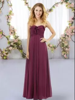 Deluxe Floor Length Burgundy Bridesmaid Gown Sweetheart Sleeveless Lace Up