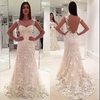 With Train Champagne Wedding Gown Sweetheart Sleeveless Brush Train Backless