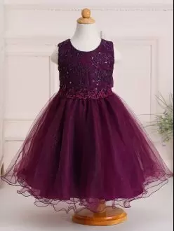 New Arrival Tulle Scoop Sleeveless Zipper Appliques Little Girls Pageant Gowns in Burgundy