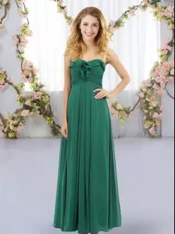 Traditional Dark Green Lace Up Sweetheart Ruffles Bridesmaid Gown Chiffon Sleeveless