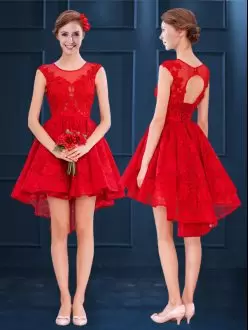 Sexy Red Scoop Lace High Low Keyhole Back Bridesmaid Dress Under 100