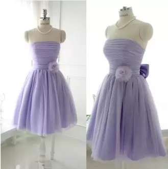 Hot Selling Lilac Vestidos de Damas Prom and Party and Wedding Party with Ruching and Bowknot and Belt and Hand Made Flower Strapless Sleeveless Lace Up