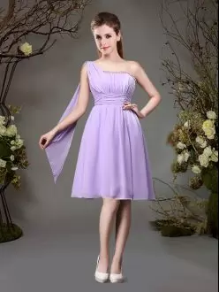 Sleeveless One Shoulder Beading and Ruching Zipper Bridesmaid Dress