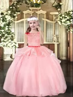 Floor Length Baby Pink Girls Pageant Dresses Scoop Sleeveless Zipper