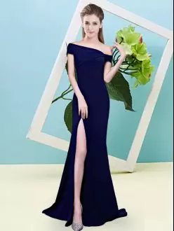 Captivating Sleeveless Floor Length Ruching Zipper Bridesmaid Dresses with Royal Blue