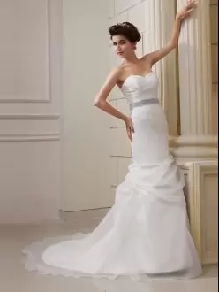 Organza Sleeveless With Train Wedding Gown Brush Train and Pick Ups
