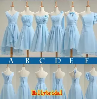 Hot Sale Baby Blue V-neck Lace Up Ruching Wedding Guest Dresses Sleeveless