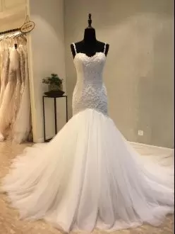 Spectacular White Sleeveless Lace Floor Length Bridal Gown