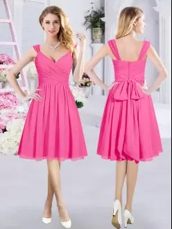 Knee Length A-line Sleeveless Hot Pink Quinceanera Court Dresses Zipper