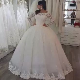 White Long Sleeve Ball Gown Lace Wedding Dress No Train Under 200