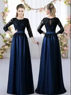 Navy Blue Bridesmaid Dresses Prom and Party and Wedding Party with Lace Scoop 3 4 Length Sleeve Zipper