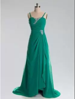 Beading and Lace Bridesmaid Dress Green Lace Up Sleeveless Floor Length