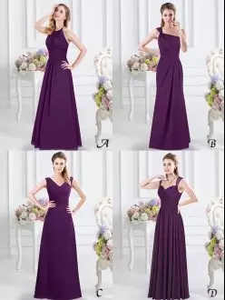 Trendy Purple Chiffon Lace Up Dama Dress Sleeveless Floor Length Lace and Ruching