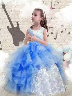 Floor Length Baby Blue Glitz Pageant Dress Organza Sleeveless Beading and Ruffles