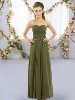 Olive Green Sweetheart Neckline Ruching Wedding Guest Dresses Sleeveless Lace Up