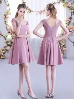 Smart Pink Chiffon Zipper Bridesmaid Gown Cap Sleeves Mini Length Ruching