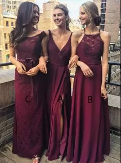 Cute Burgundy Bridesmaid Gown Party and Wedding Party with Lace Straps Sleeveless Zipper