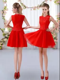 Superior Red Zipper Damas Dress Lace Sleeveless Mini Length
