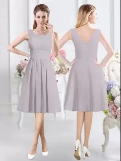 Stylish Grey Scoop Zipper Ruching Bridesmaid Dress Sleeveless