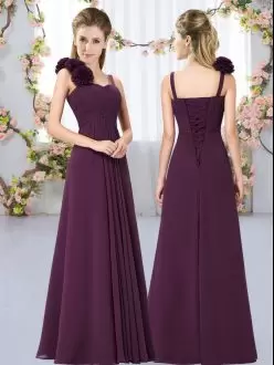 Sleeveless Straps Hand Made Flower Lace Up Bridesmaid Dresses