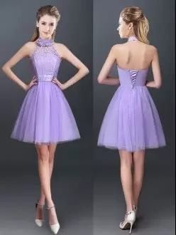 Stylish Tulle Sleeveless Mini Length Court Dresses for Sweet 16 and Lace and Appliques