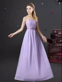 Lavender Chiffon Long Lace and Belt Quinceanera Court Dress